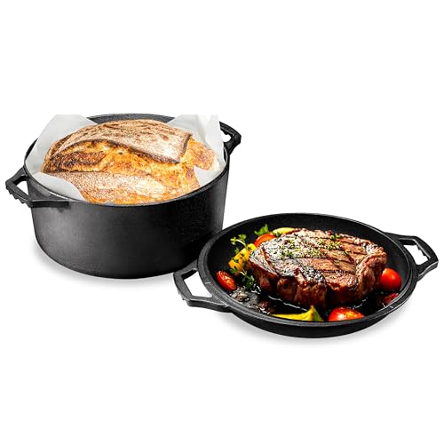 NutriChef Gusseisen Bräter mit Deckel Induktion –Dutch Oven Set, Lodge Cast Iron Pot – Schmortopf mit Deckel 2in1: Gusseisen Topf zum Brot Backen & Gusseiserne Pfanne, Töpfe & Pfannen Backofengeeignet NutriChef Gusseisen Bräter mit Deckel Induktion –Dutch Oven Set, Lodge Cast Iron Pot – Schmortopf mit Deckel 2in1: Gusseisen Topf zum Brot Backen & Gusseiserne Pfanne, Töpfe & Pfannen Backofengeeignet von Nutrichef