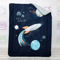 Space Navy Blanket, Spaceship Rocket Boy Personalisierte Minky Decke 75x100 cm/39"x29" | Nuva von NuvaArt