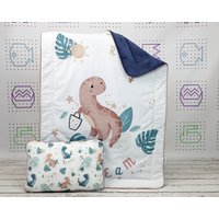 Weißes Dino Dream Crib Bettwäsche-Set, Süßes Dinosaurier Minky Baumwolle Und Bettdecke Flaches Säuglingskissen | Nuva von NuvaArt