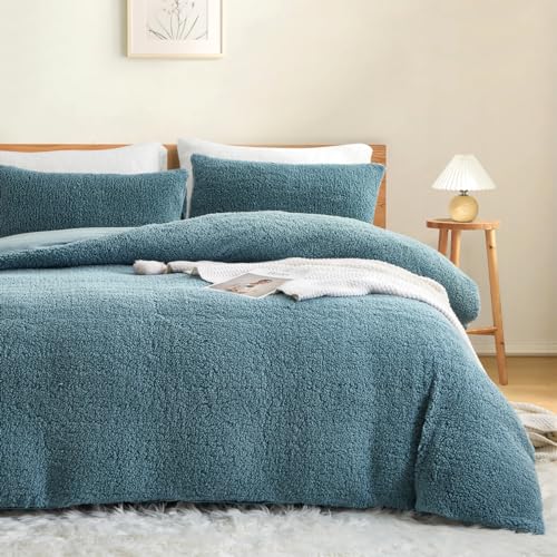 Nyescasa Winter Plüsch Bettwäsche 135x200 Flauschige Teddy Fleece Winterbettwäsche Set Blau Warme Cashmere Touch Deckenbezug Kuschel Bettbezug mit Reißverschluss und Kissenbezug 80x80cm von Nyescasa