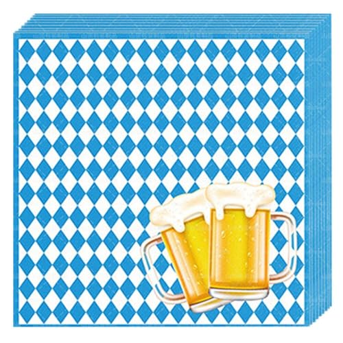 Oktoberfest Servietten, Bayrisch Oktoberfest Deko, Nytlivet 60 Stück Blau Weiß Servietten, Bayerische Partyservietten für Oktoberfestparty Tischdeko 33 x 33 cm von Nytlivet