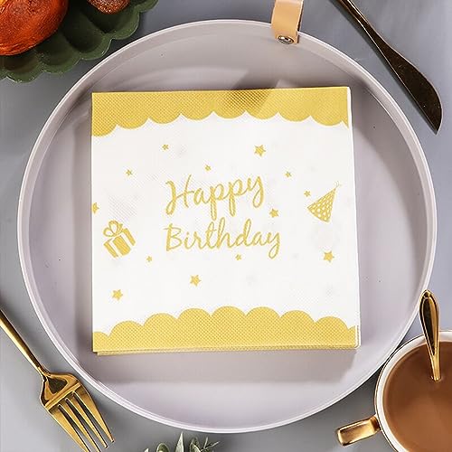 Servietten Geburtstag Weiß Gold, Happy Birthday Servietten, Papierservietten Papier Napkins für Mann Frau Mädchen Geburtstag Party Deko Babyparty Konfirmation Kommunion Baby Shower Tischdeko von Nytlivet