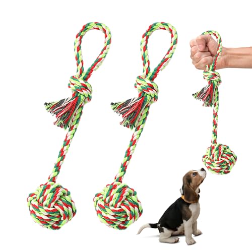 NyxSeat 2 Stück Baumwollseil-Hundespielzeug, geflochtene Hunde-Baumwollseil-Knoten, Hunde-Zahnreinigungsbälle, Hunde-Kauspielzeug-Seile, Haustier-Baumwollseil-Spielzeug von NyxSeat