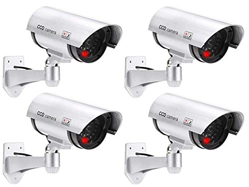 4X O&W Security Kamera Attrappe mit Objektiv, Dummy-Überwachungskamera, Fake-Camera mit rotem LED Licht täuschend echt für Innen- und Außenbereich von O&W Security