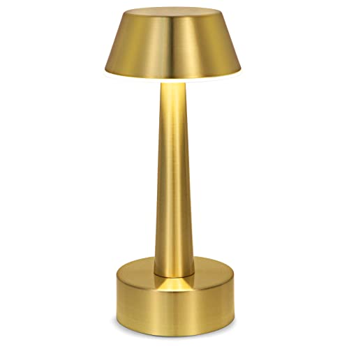 OCEST Kabellos Lampe Aufladbar USB kleine Tischlampe Akku Tischleuchte 3-farbige Touch Dimmbar Nachttischlampe Gold für Innen Außenbereich Restaurant Kneipen Esstisch Esszimmer Diele Wohnzimmer von OCEST