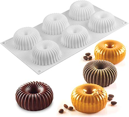 OCPO KITCHEN Mini-Raggio-Silikonform zum Backen von Mousse-Kuchen mit gerippten Details, 3D-Silikon-Backform für Kuchen, französische Dessertform für Gebäck, Donut-Form, Kuchendekorationsform (6 von OCPO Kitchen