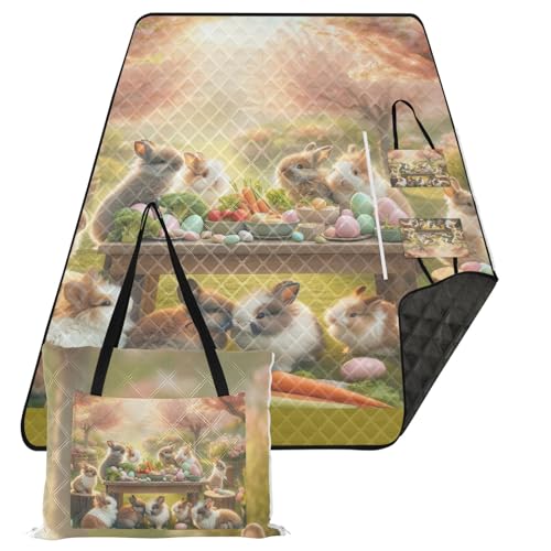 ODAWA Picknickdecke mit Hasen-Motiv für Ostern, Party, kompakte Reisedecke, große Matte für Camping oder Reisen, 203,2 x 299,7 cm von ODAWA