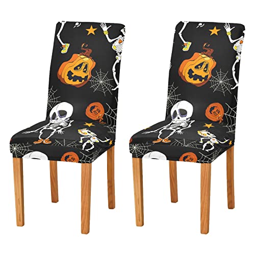 Tanzende Halloween Skelette Kürbisse Stuhlhussen Set für Esszimmer Dehnbar Esszimmer Stuhl Schonbezug Restaurant Hotel Abnehmbar Waschbar Küchenstuhl Schonbezug von ODAWA