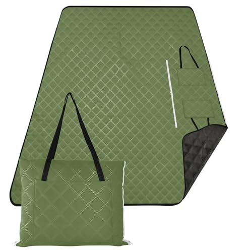 Tragbare Picknickdecke, 3-lagig, faltbar, für den Außenbereich, Picknickdecke, 203,2 x 299,7 cm, Dunkelolivgrün von ODAWA