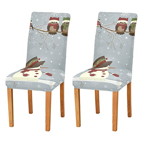 Weihnachts-Schneemann-Vögel, Stuhlhussen-Set für Esszimmer, dehnbar, Esszimmerstuhl, Schonbezug, Restaurant, Hotel, abnehmbar, waschbar, Küchenstuhlschutzbezug von ODAWA