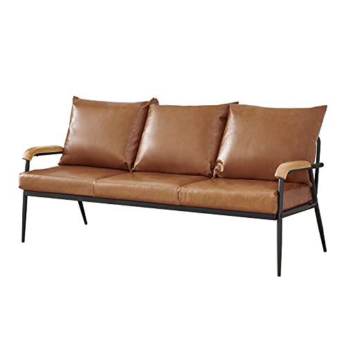 OFCASA 3-Sitzer-Sofa, gepolstert, Kunstleder, mit Kissen und Metallrahmen, modernes 3-Sitzer-Sofa, Sessel für Wohnzimmer, Büro, Garten, Hellbraun von OFCASA