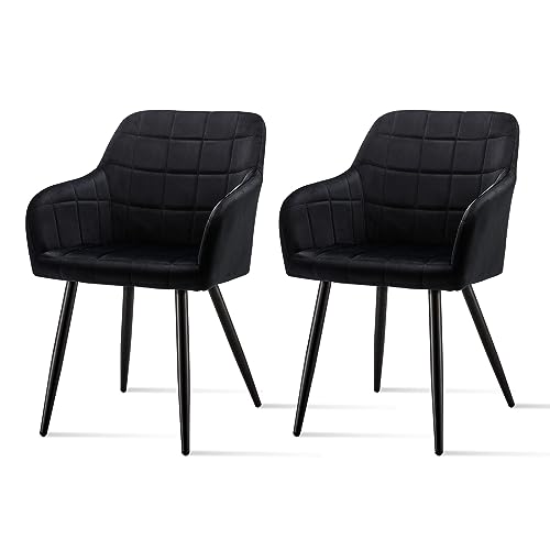 OFCASA Esszimmerstühle 2er Set Samt Sessel Gepolsterte Sitz Retro Rückenlehne Küche Lounge Stühle mit Armlehnen für Home Office Freizeit, Schwarz von OFCASA