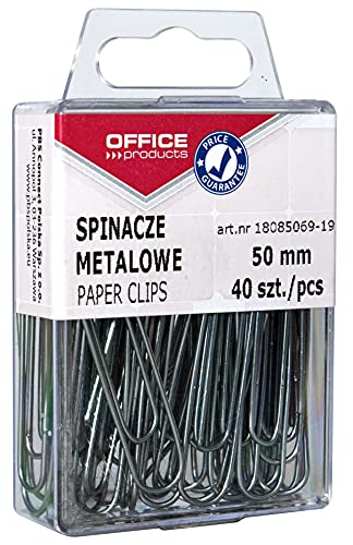 OFFICE PRODUCTS 18085069-19 Büroklammern Metallbriefklammern Silbern in der Box / 50 mm - 40 Stück/ in Praktischer Aufbewahrungsbox/ Paper Clips von OFFICER PRODUCTS