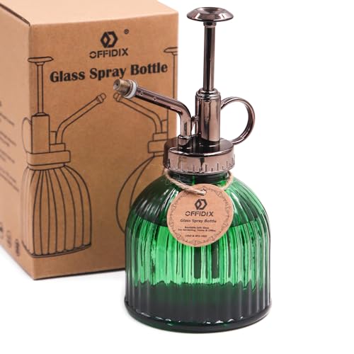OFFIDIX Glas-Bewässerungssprühflasche, Vintage-Stil, Pflanzennebel mit Bronze-Kunststoff-Top-Pumpe, Glasgießkanne für Gartenarbeit (dunkelgrün) von OFFIDIX