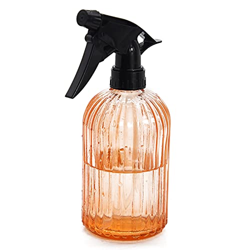 OFFIDIX Glassprühflasche, Handdruckanlage Mister 0.4L Wassersprüher Gießkanne mit verstellbarer Düse für Garten, Pflanze, Reinigung (Orange) von OFFIDIX