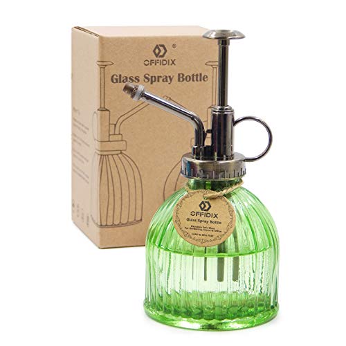 OFFIDIX Grün Glas-Bewsserungs-Spray-Flasche, 6,5 "Tall Vintage Style Spritzer mit Bronze-Kunststoff-Top-Pumpe One Hand Spritzflasche von OFFIDIX