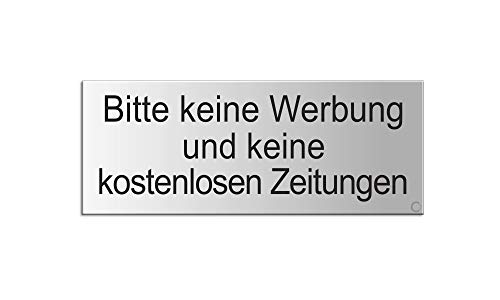 Schild Bitte keine Werbung und keine kostenlosen Zeitungen | Briefkastenschild Aluminium silbermatt eloxiert 66 x 25 mm von OFFORM DESIGN