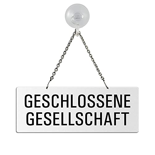 Ofform Hängeschild Geschlossene-Gesellschaft | Melamin beidseitig weiß beschichtet | Text einseitig | Metallkette mit Karabinerhaken und Saugnapfhaken | Format 175 x 65 mm | Nr.31014-WS von OFFORM DESIGN