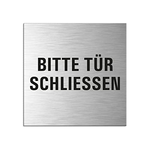 Schild Bitte Tür schliessen | Material Aluminium Edelstahlschilder-Optik | 80x80 mm | vollflächig selbstklebend von OFFORM DESIGN