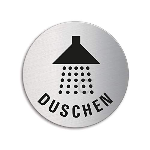 Schild Duschen Duschräume Ø 75 mm Türschild aus Edelstahl fein-matt gebürstet selbstklebend 39249 von OFFORM DESIGN