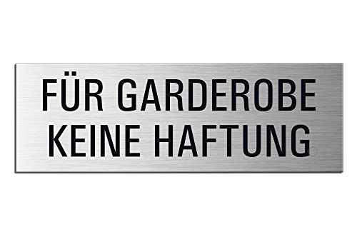 Schild Für Garderobe keine Haftung 240x80 mm Türschild aus Aluminium gebürstet Edelstahloptik selbstklebend 26016-S von OFFORM DESIGN