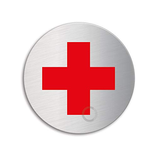 Schild - Kreuz rot | Türschild aus Edelstahl Ø 75 mm selbstklebend | Original Ofform Design Nr.39255 von OFFORM DESIGN