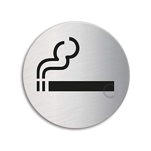 Schild Raucherraum/Rauchen erlaubt Ø 75 mm Türschild aus Edelstahl fein-matt gebürstet selbstklebend 8511 von OFFORM DESIGN