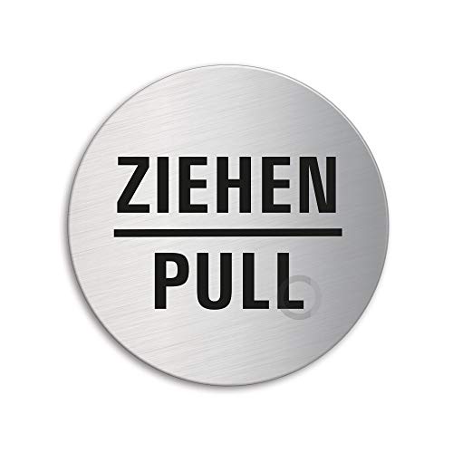 Schild Ziehen Pull Ø 75 mm Türschild aus Edelstahl fein-matt gebürstet selbstklebend Nr.39081 von OFFORM DESIGN