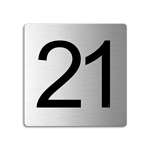 Türnummer 21 Zimmernummer Zahlen Schild aus Edelstahl 85×85 mm selbstklebend Nr.48321 von OFFORM DESIGN