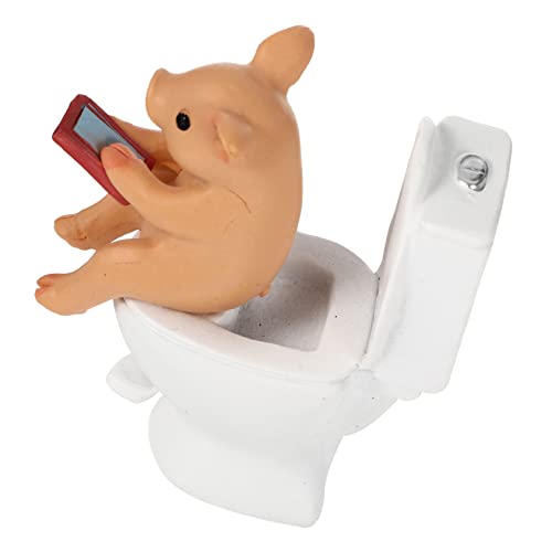 OFFSCH Schweinchen Toilette Lesen Tischschwein-schmuck Desktop-skulptur Tierische Kuchenfiguren -skulptur Tierfiguren Auf Dem Bauernhof Wc-fee-Figur Harz Statue Kind Puppenhaus von OFFSCH