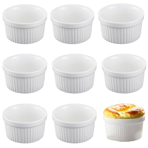 8x Soufflé Förmchen，Dessert-Schalen Creme Brulee Souflee-För Antihaft-Souffléförmchen Porzellan Förmchen Creme Brulee Set Mini Auflaufformen (Weiß) von OFGAOO