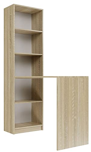 OGGI Altea Büro Computertisch mit Schubladen und Bücherregal Home Office Möbel Schreibtisch mit Stauraum Kleiner Home Office Schreibtisch mit Schubladen für Schlafzimmer 50x125x181cm Weiß von OGGI