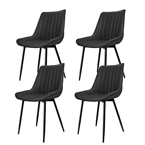 OHMG 4 x Esszimmerstuhl, Küchenstuhl, gepolsterter Sitz mit Rückenlehne, skandinavischer Stuhl mit Metallbeinen, Wildlederimitat, für Wohnzimmer, Schlafzimmer, Hellbraun (Schwarz (4)) von OHMG