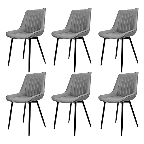 OHMG 6 x Esszimmerstuhl, Küchenstuhl, gepolsterter Sitz mit Rückenlehne, skandinavischer Stuhl mit Metallbeinen, Wildlederimitat, für Wohnzimmer, Schlafzimmer, Hellbraun (6)) von OHMG