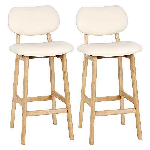 OHMG Barhocker, Barhocker, hohe Stühle aus PU und Holz, Küchenstuhl, gepolstert, Fußstütze, industriell, Esszimmer, Küche (Milchweiß - 2P) von OHMG