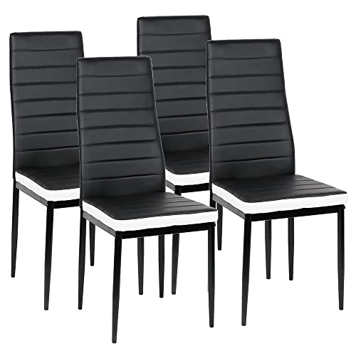 OHMG Stühle für Esszimmer, 2/4/6, moderne Essstühle, mit hoher Rückenlehne, Kunstleder, Metall-Beine, dick gepolsterter Sitz (Schwarz + Weiß-4) von OHMG