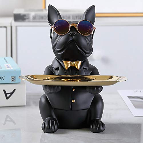 OKESYO Bulldogge Skulptur Deko, Französische Bulldogge Tablett Deko, Bulldogge Tablett Deko, Hund Deko Geschenk für Wohnzimmer, Eingangsbereich, Büro, Schreibtischdekoration von OKESYO