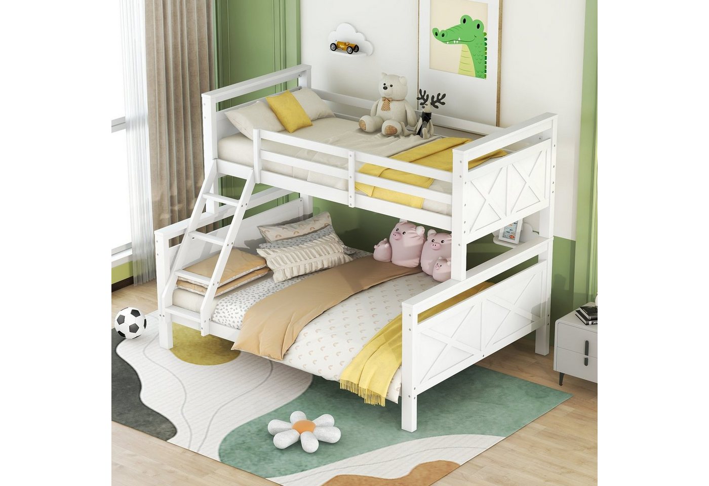 OKWISH Bett Etagenbett, Holzbett für Kinder 90(140)x200cm (mit Leiter und Sicherheitsgeländer, umbaubar in 2 getrennte Betten), Ohne Matratze von OKWISH