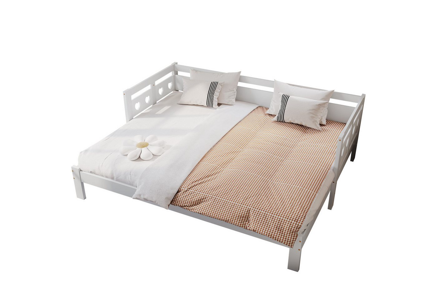 OKWISH Daybett ausziehbares Tagesbett Kiefer Holzbett, Ohne Matratze, 90x190cm/180x190cm von OKWISH