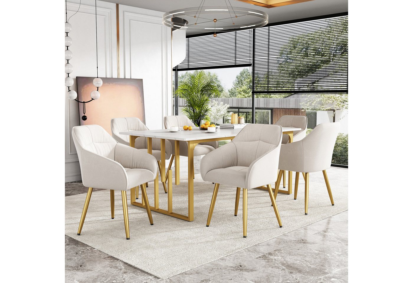 OKWISH Esszimmerstuhl Küchenstuhl mit Rückenlehne (6 St), mit Metallbeine, Armlehne Samt, verstellbare Vorderbeine von OKWISH