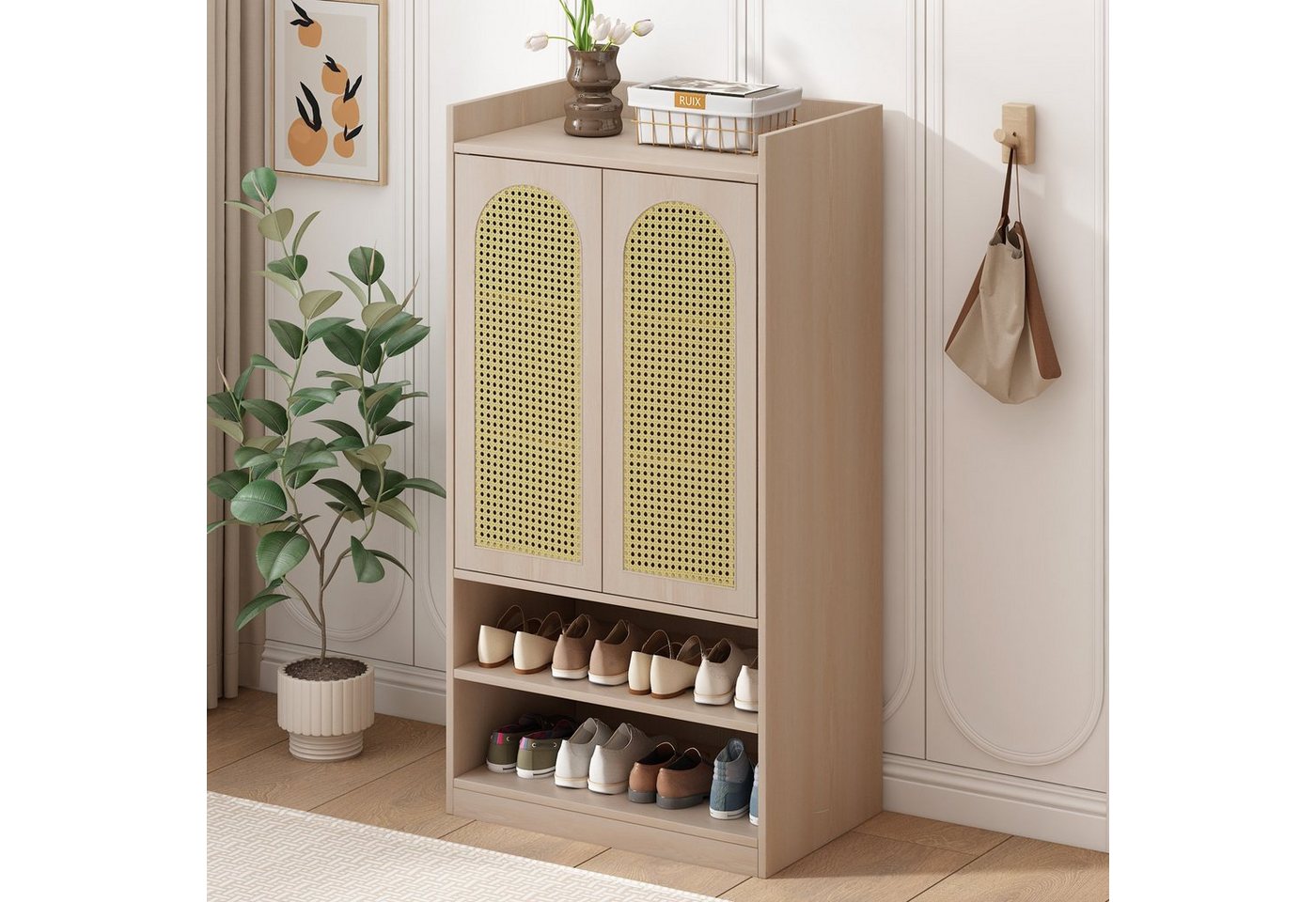 OKWISH Highboard sideboard (Sideboard mit Polyrattan-Tür), Mit verstellbaren Einlegeböden, Schuhschrank Landhausstil von OKWISH