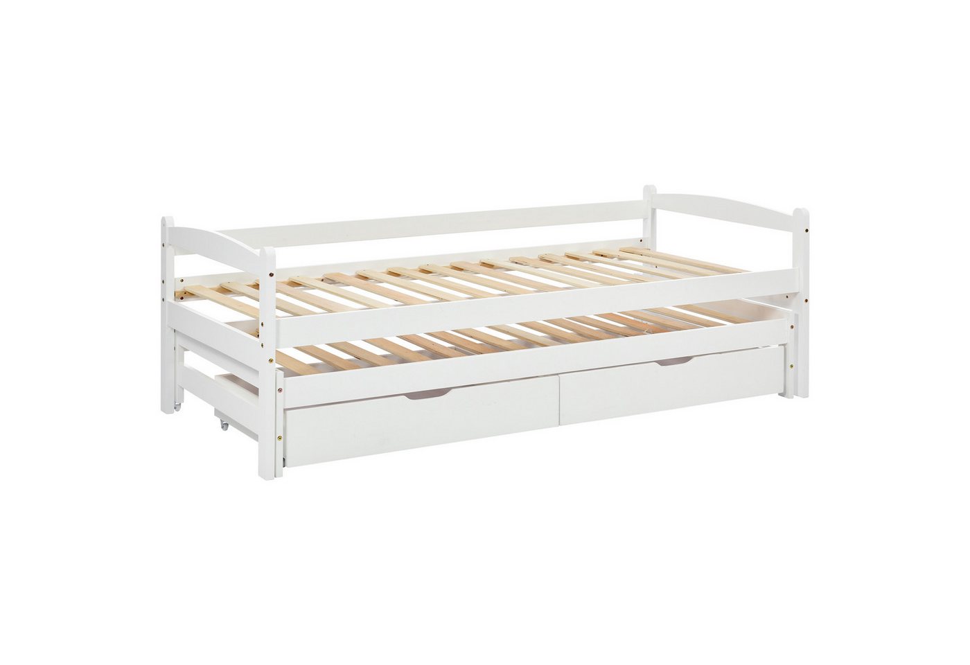 OKWISH Kinderbett Tagesbett, Einzel- und Doppelbett (mit 2 MDF-Schubladen, Massivholzrahmen, weiß (200x90cm/190x90cm), Geeignet für verschiedene Dekorationsstile von OKWISH