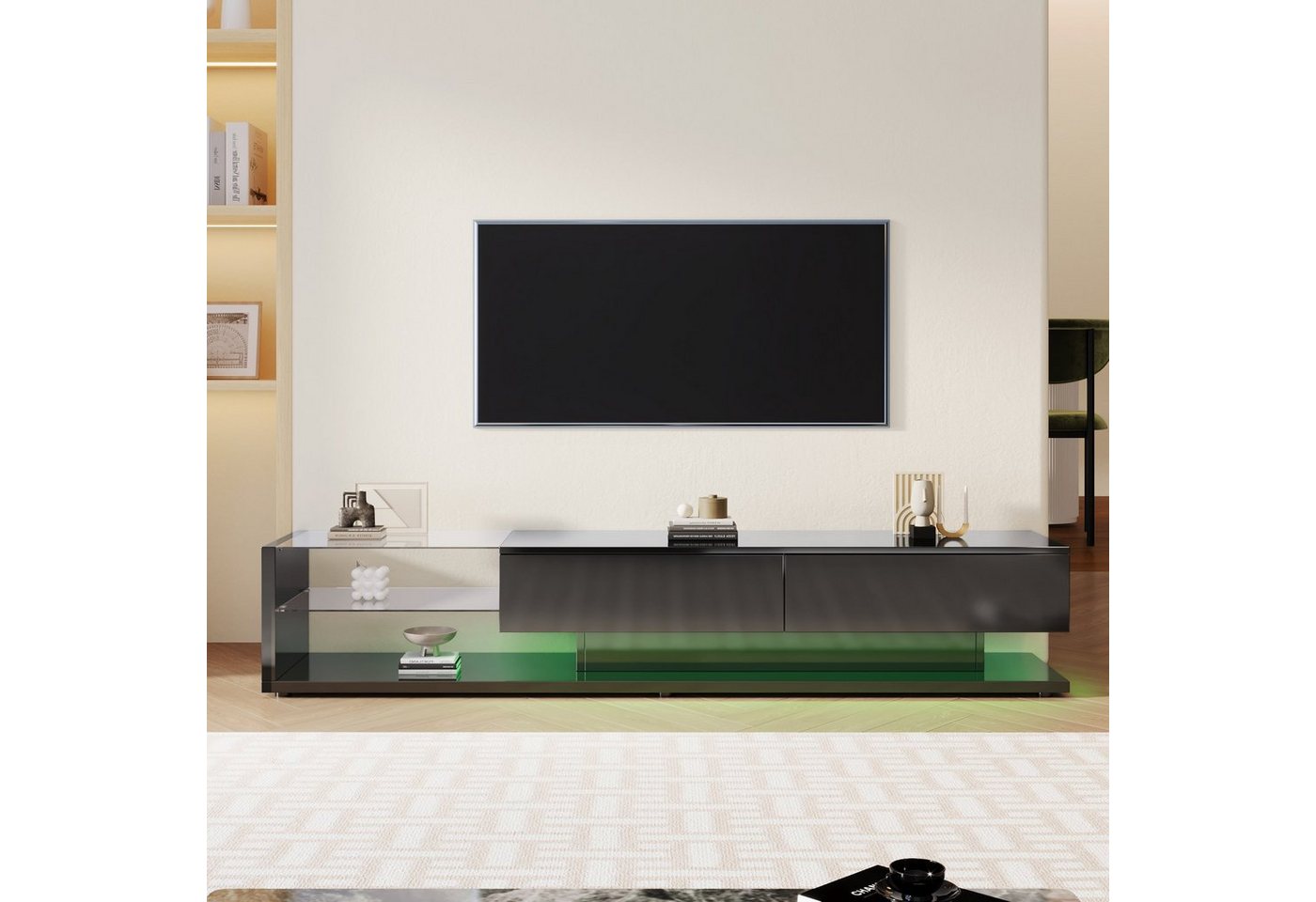 OKWISH Lowboard TV- Schrank (mit Glasablagen und Schubladen), TV-Schrank hochglänzend mit LED,TV-Ständer, Breite:170cm von OKWISH