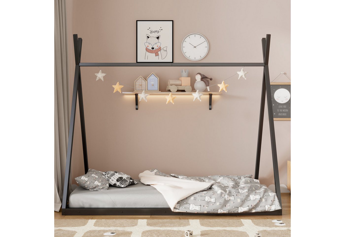 OKWISH Metallbett Kinderbett, Dreiecksform Eisenrahmenbett 90*200cm, ohne Matratze von OKWISH