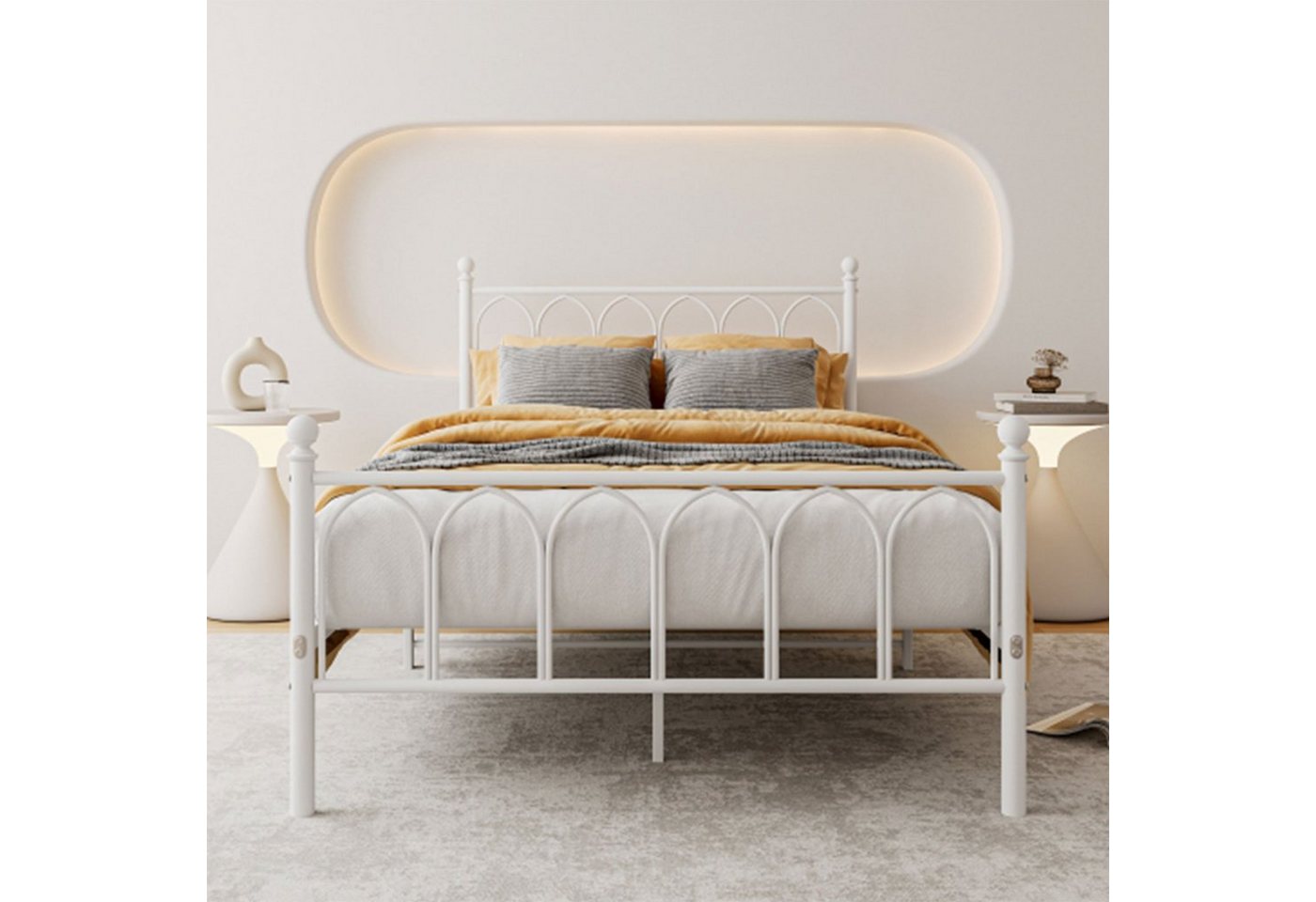 OKWISH Metallbett Metallbett Einzelbett Jugendzimmer mit Lattenrost ohne Martatze, 90x200cm, Weiß von OKWISH