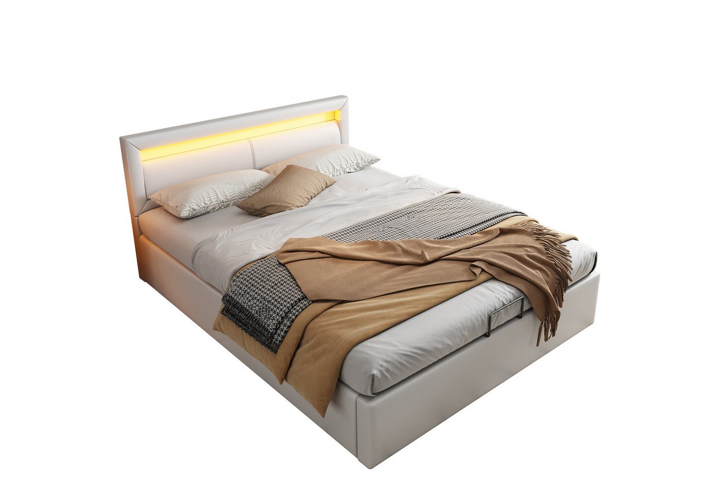 OKWISH Polsterbett 140*200cm LED-Bett,mit Lattenrost und Stauraum, mit beleuchtetem, mit beleuchtetem Kopfteil in diversen Farben von OKWISH