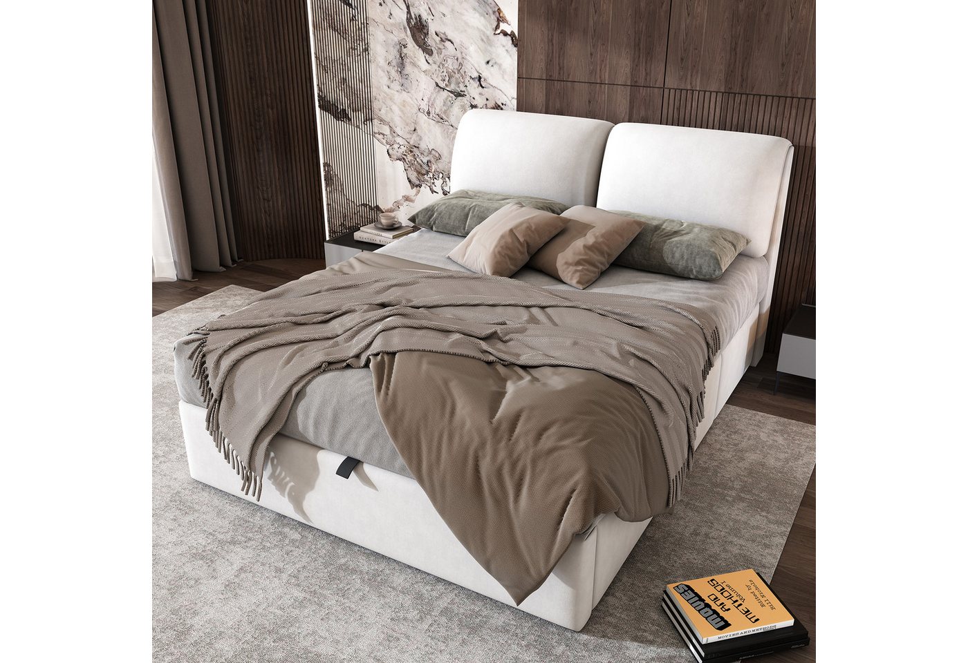 OKWISH Polsterbett Hydraulisches Bett (140*200cm), mit 3 Schubladen,Bettkasten zur Aufbewahrung, Lattenrost mit Kopfteil von OKWISH