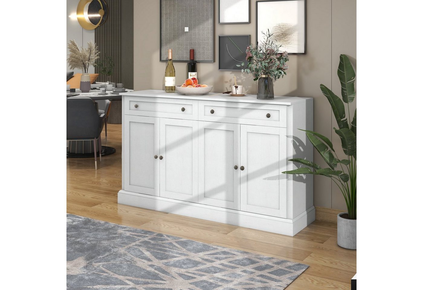 OKWISH Sideboard Küchenschrank, Großes Sideboard mit 4 Türen und 2 Schubladen (moderner Buffetschrank für Esszimmer und Wohnzimmer, 150 x 86 x 40 cm (L/B/H) von OKWISH