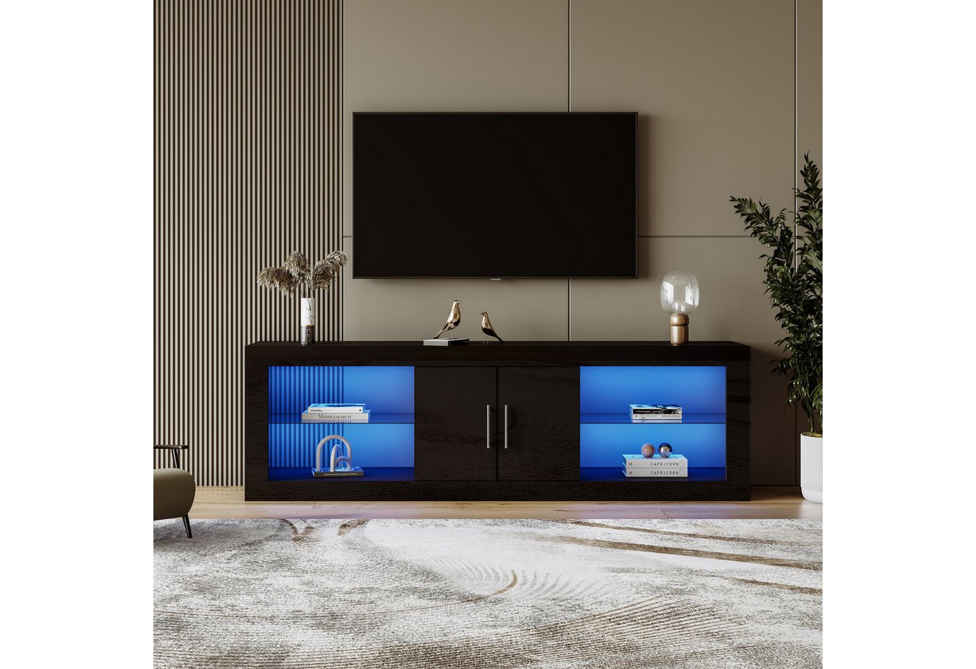 OKWISH TV-Schrank Lowboard Fernsehtisch (16-Farben-LED,Bluetooth-Steuerung,geräuschlose Scharniere) mit LED-Beleuchtung, TV-Ständer für 60"-Fernseher, 140*50*35cm von OKWISH