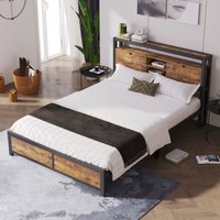 Okwish - Metallbett Jugendbetten Doppelbett 140 x 200 cm mit Stauraum-Kopfteil und Metall Lattenrost, Kinderbett, Metall Bettgestell Natürlich von OKWISH